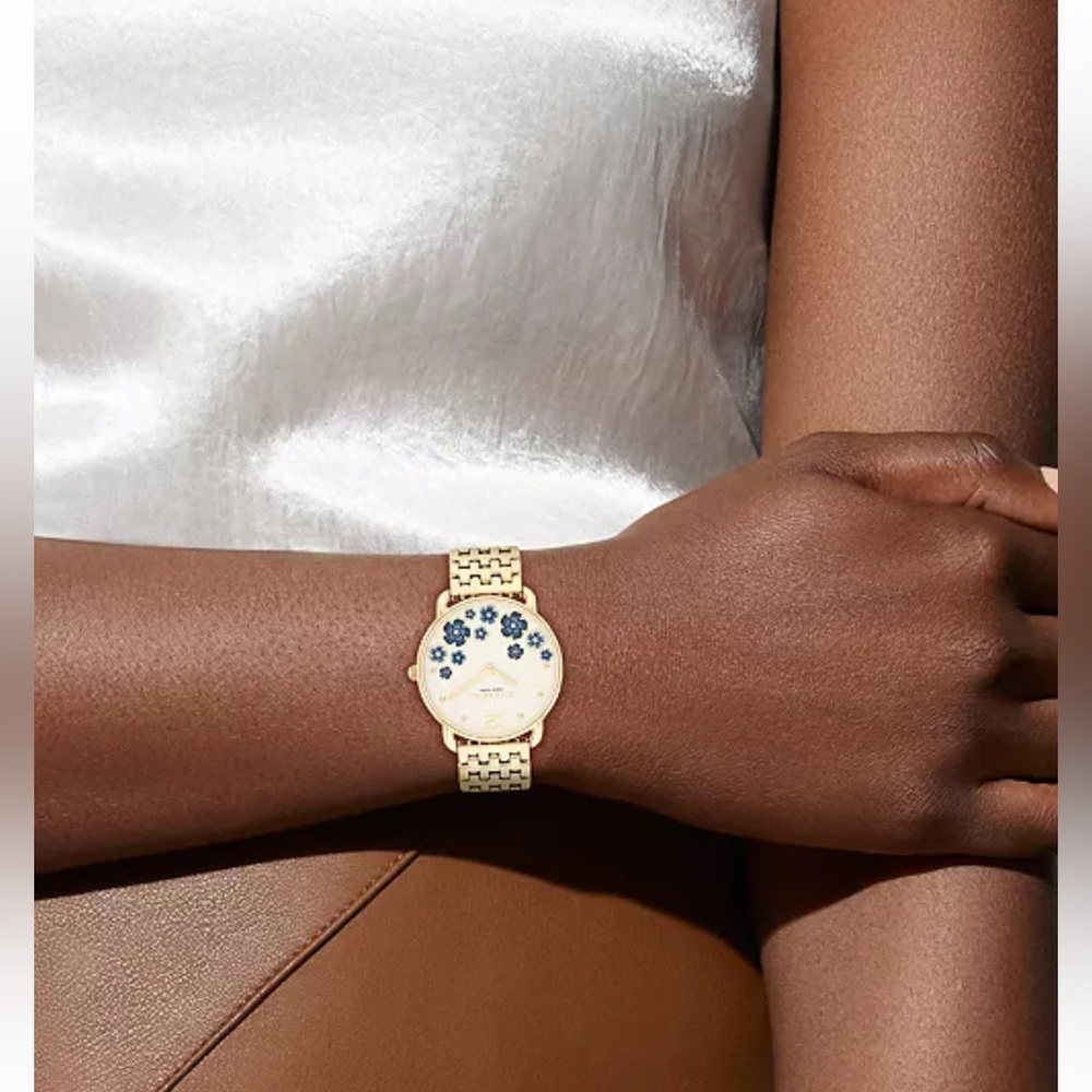 Coach Gold Tone Watch with Blue Floral Dial - Picture 4 of 6
